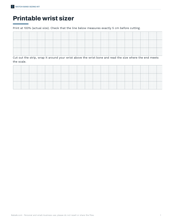 Preview of Printable Wrist Sizer Chart